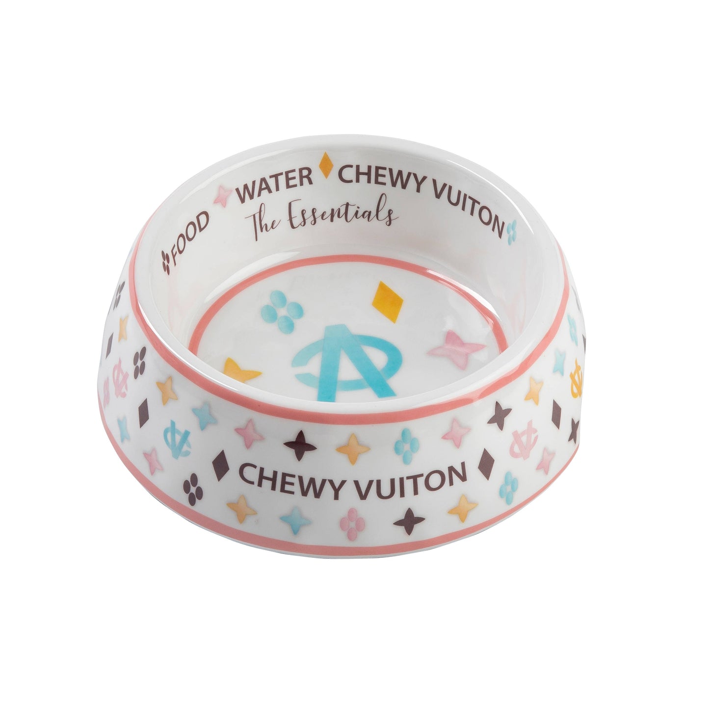 Medium White Chewy Vuitton Dog Bowl