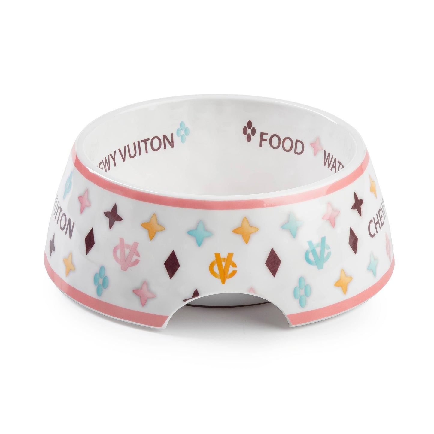 Medium White Chewy Vuitton Dog Bowl