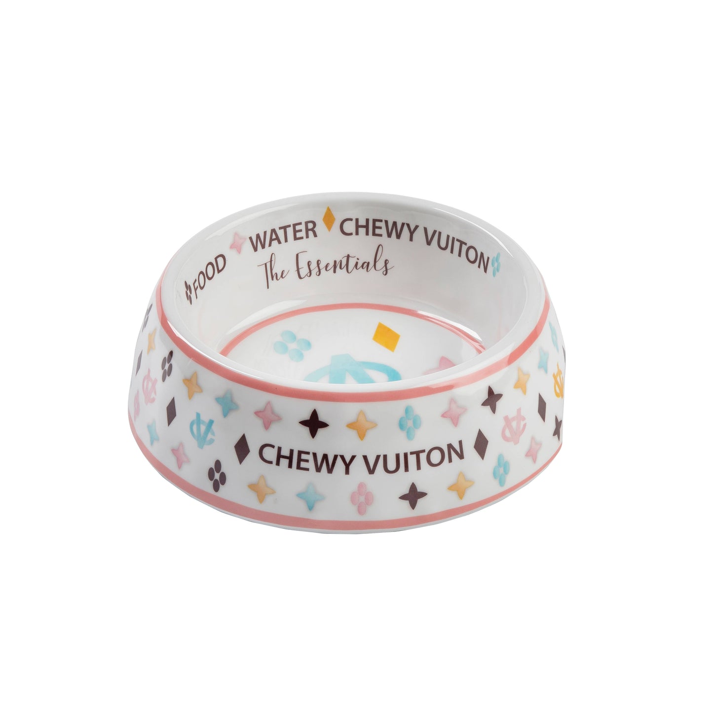 Medium White Chewy Vuitton Dog Bowl