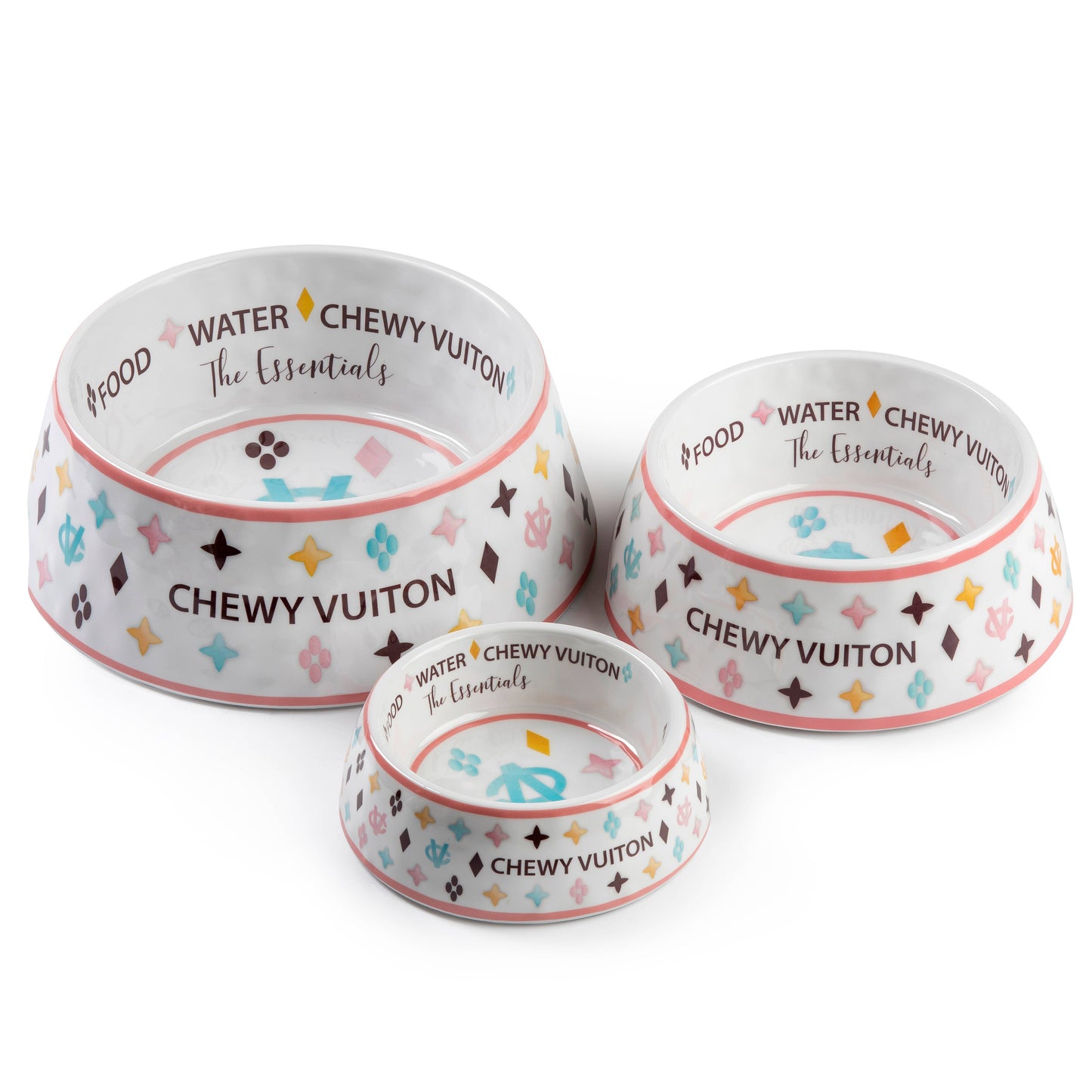 Medium White Chewy Vuitton Dog Bowl