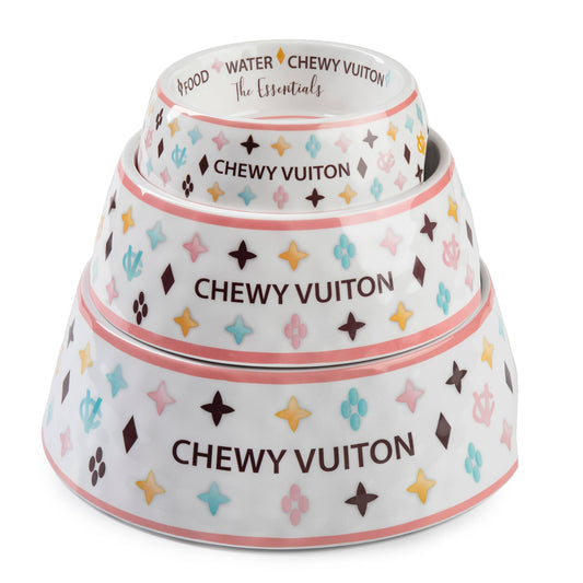 Medium White Chewy Vuitton Dog Bowl