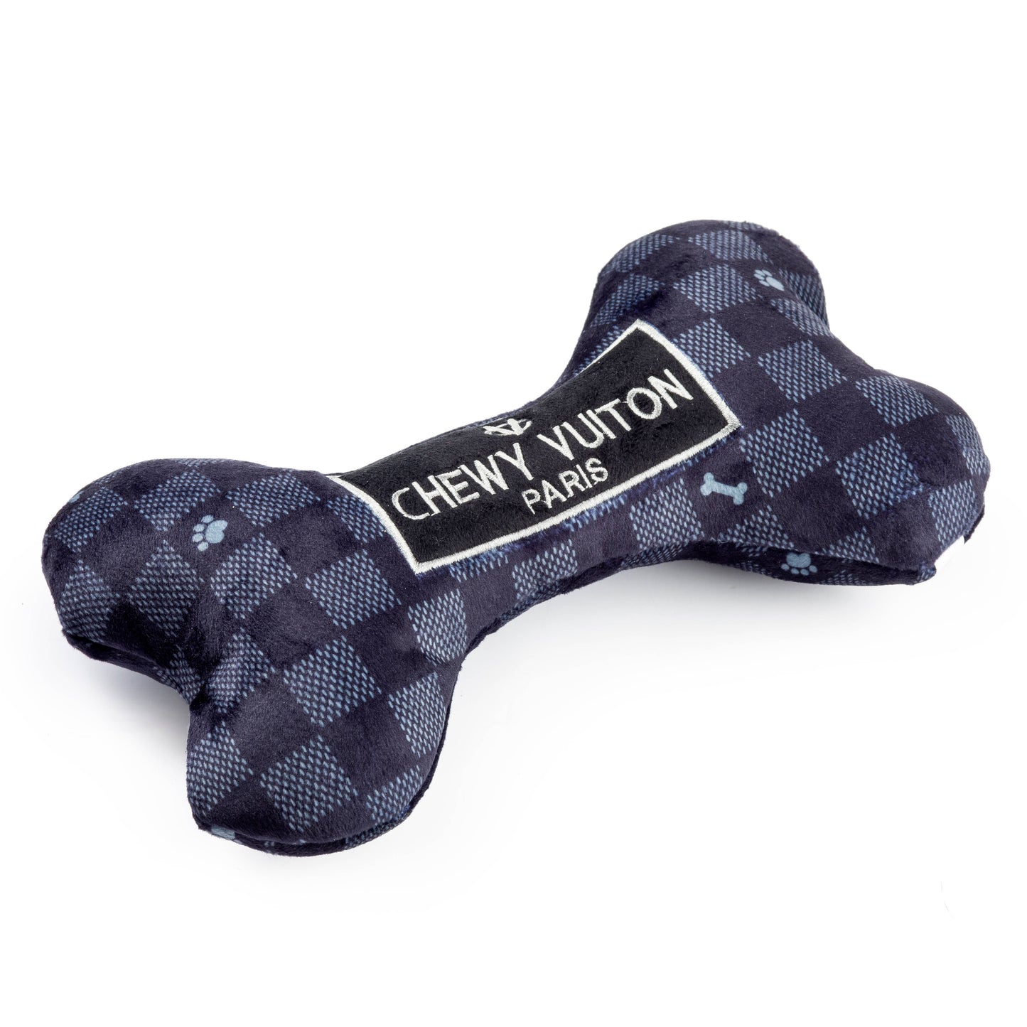 Large Black Checker Chewy Vuiton Bone Squeaker Dog Toy
