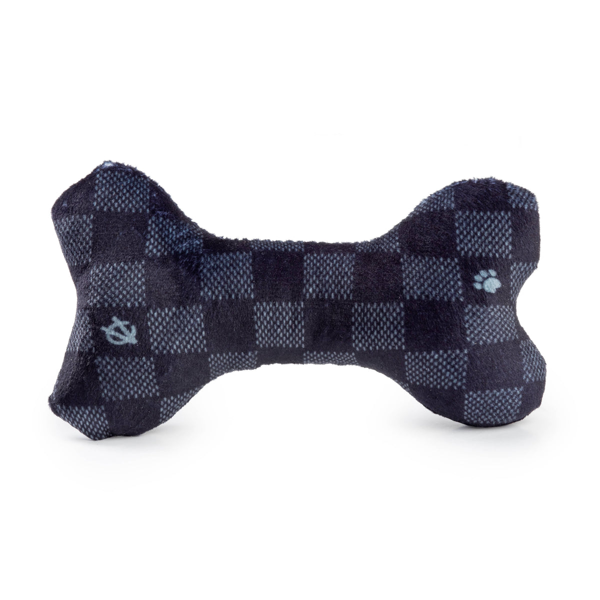 Large Black Checker Chewy Vuiton Bone Squeaker Dog Toy