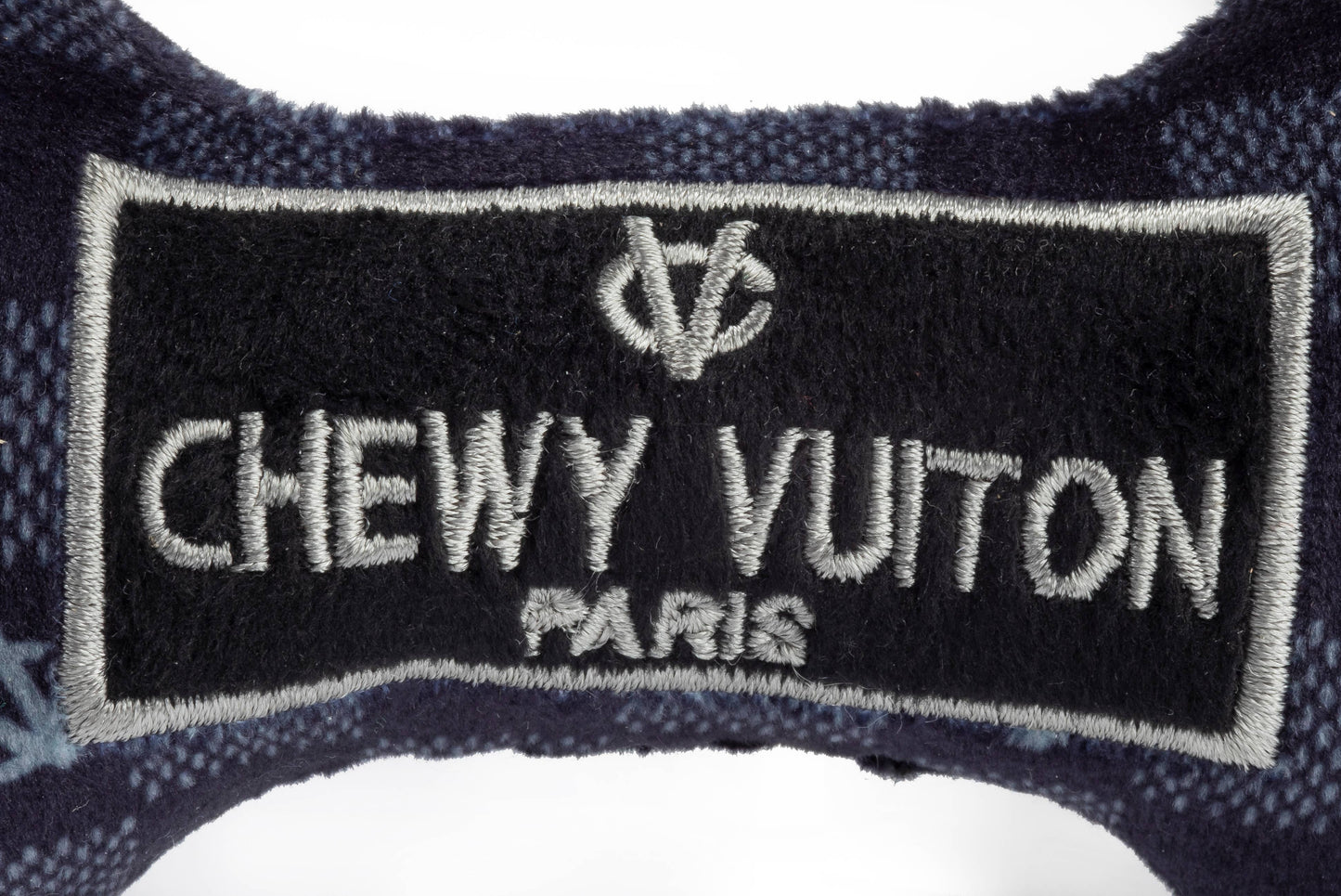 Large Black Checker Chewy Vuiton Bone Squeaker Dog Toy