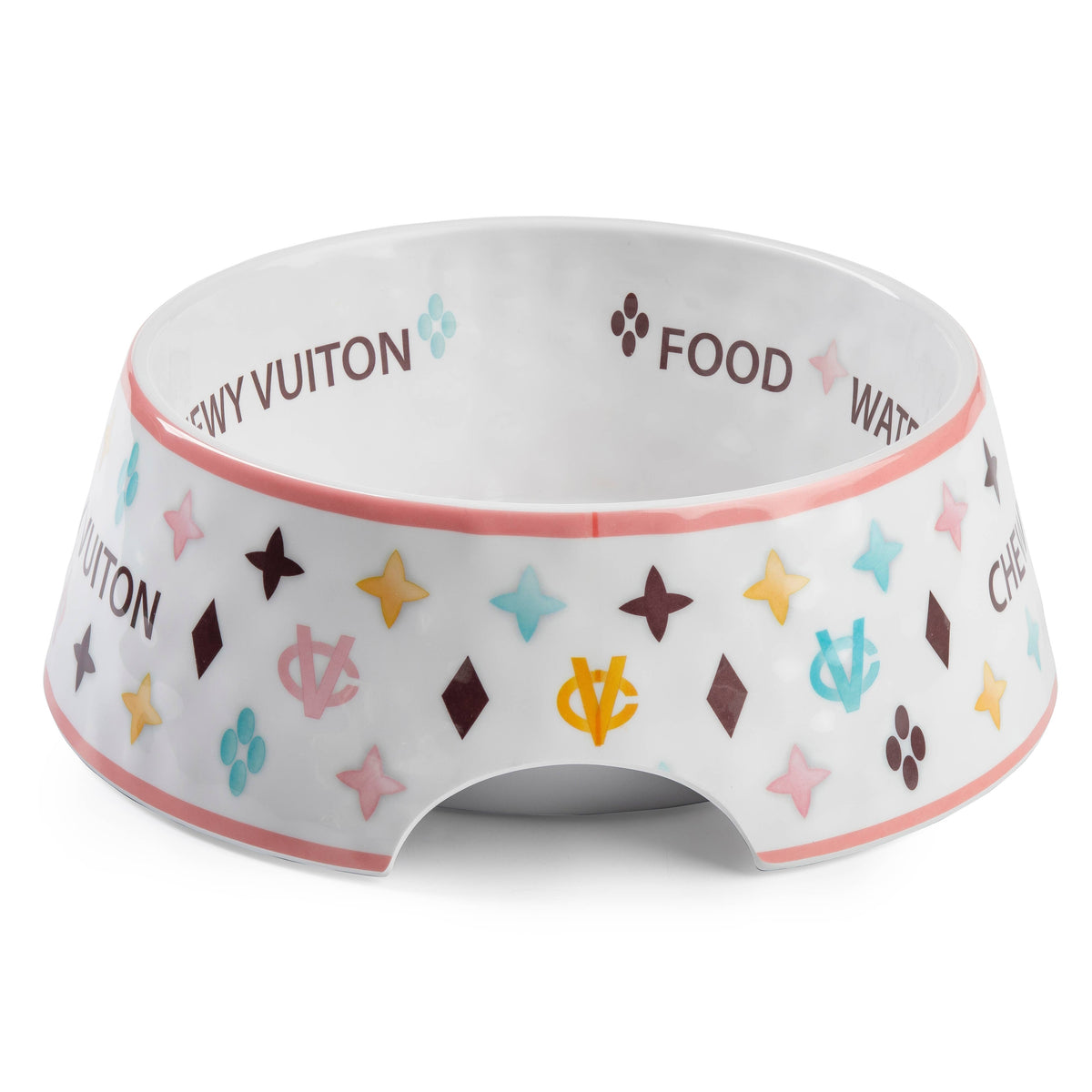 Medium White Chewy Vuitton Dog Bowl