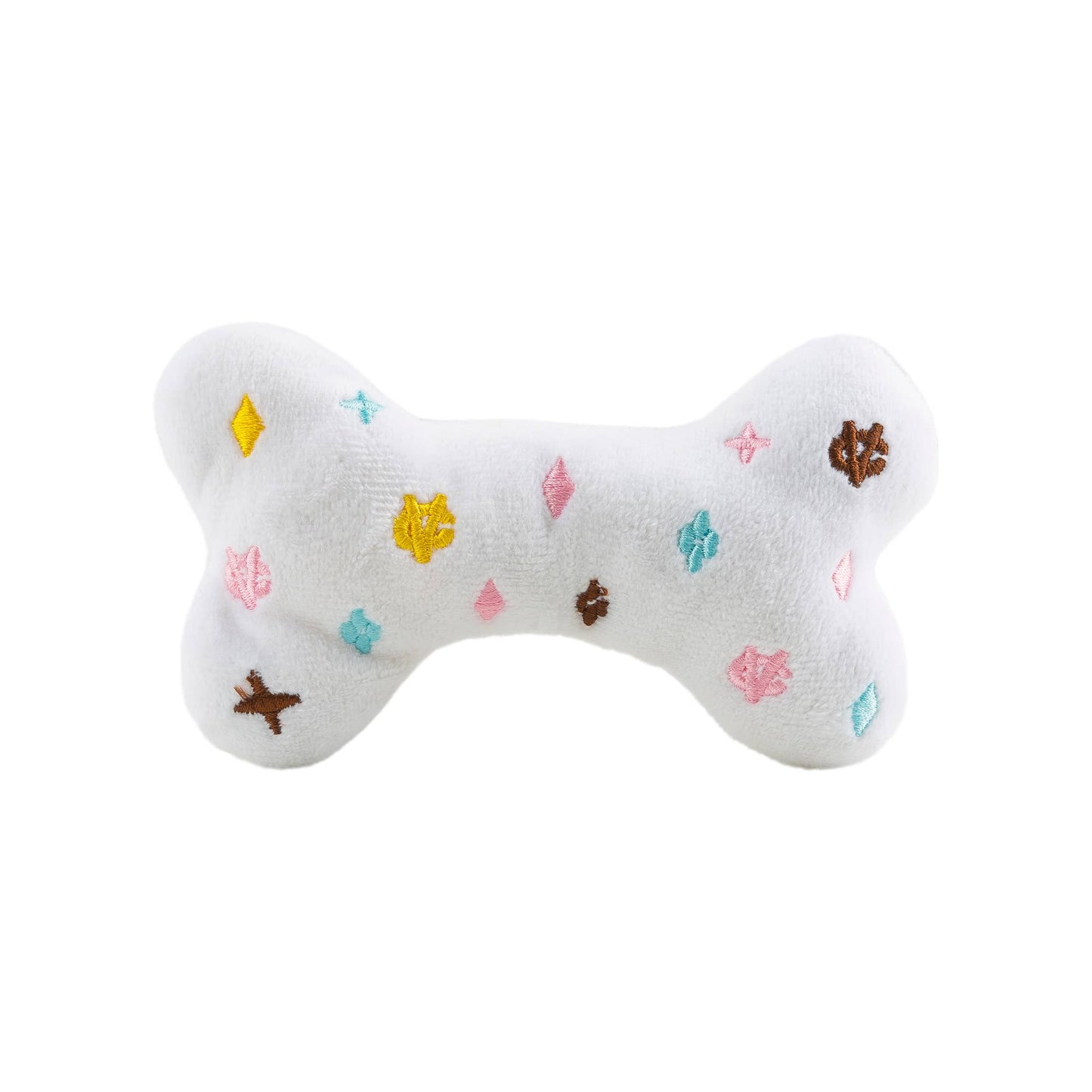White Chewy Vuitton Bone Squeaker Dog Toy