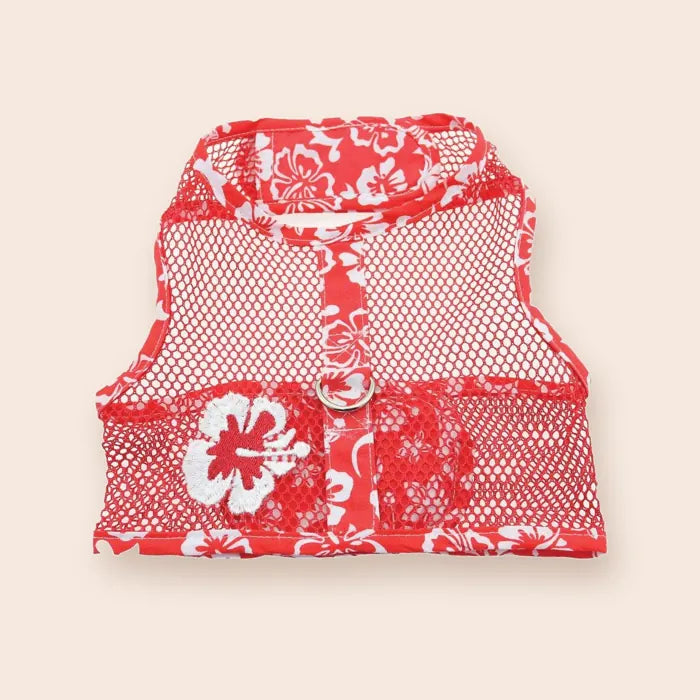 Cool Mesh Dog Harness - Hawaiian Hibiscus Red